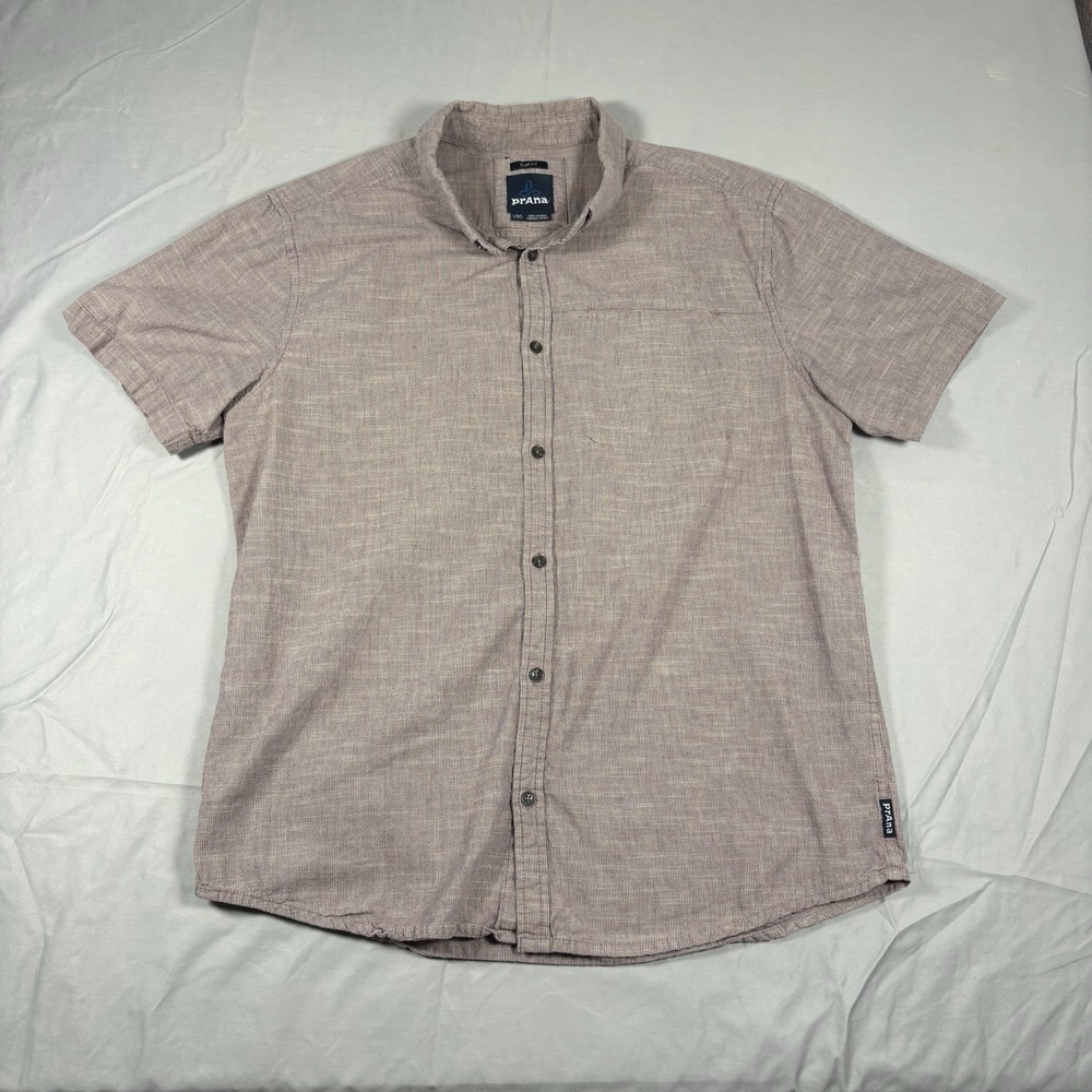 Prana Slim Fit Button Down Shirt Mens Large Purple Short Sleeve Outdoor Casual